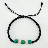 Pulsera Tejida Negra Morralla Esmeralda Cubica 3Und Bolas 2Und Oro Amarillo 18K