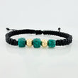 Pulsera Tejida Negra Morralla Esmeralda Cubica 3Und Bolas 2Und Oro Amarillo 18K