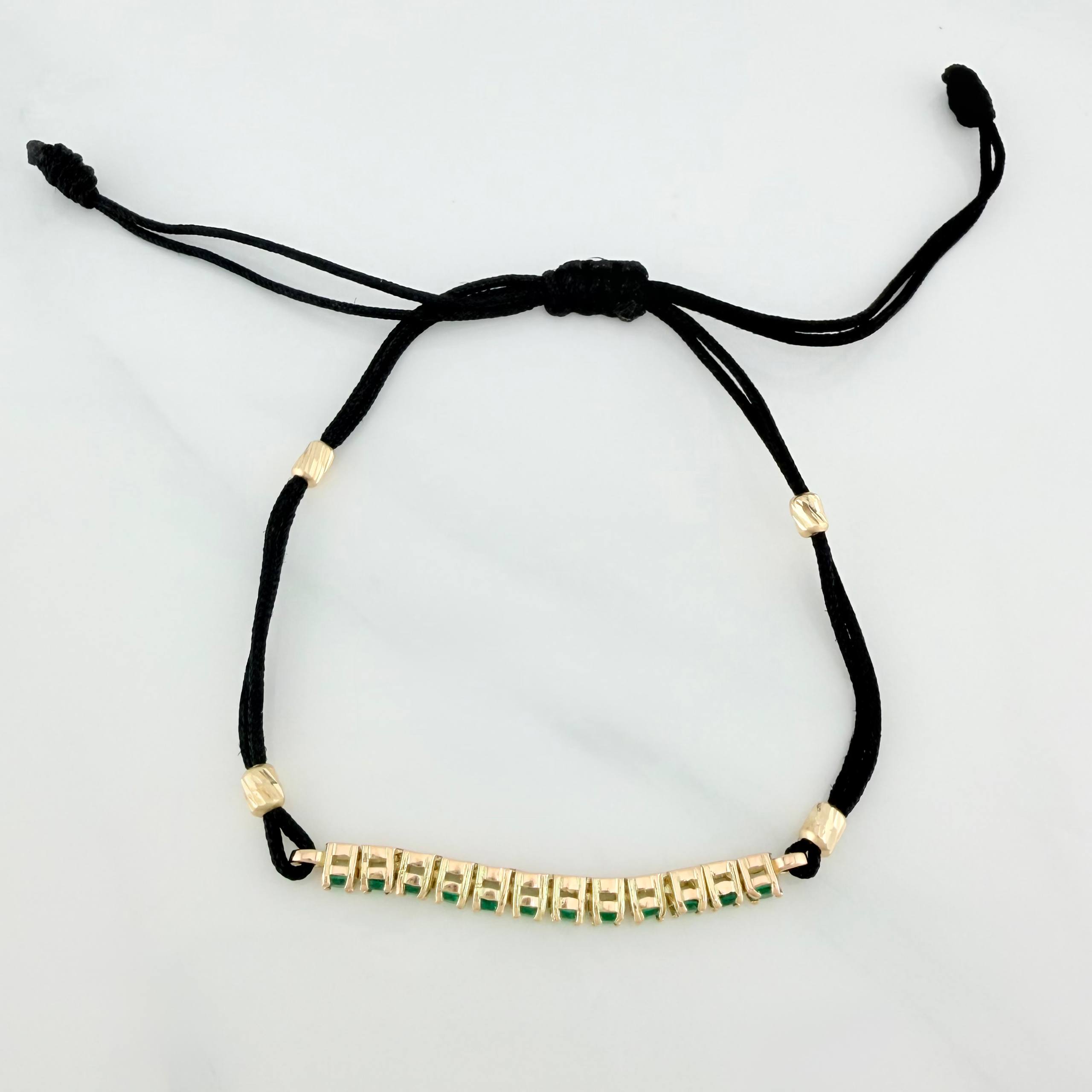 Pulsera Tejida Negra Retazo Tennis Oro Amarillo 18K