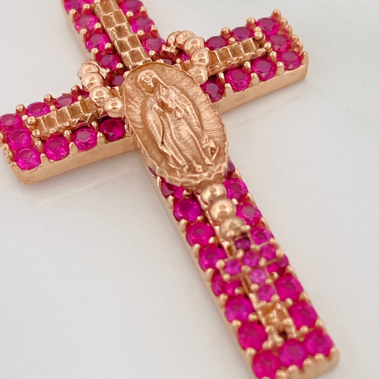 Dije Cruz Rosario Virgen Guadalupe 5.6gr / 4.4cm / Oro Rosa 18K