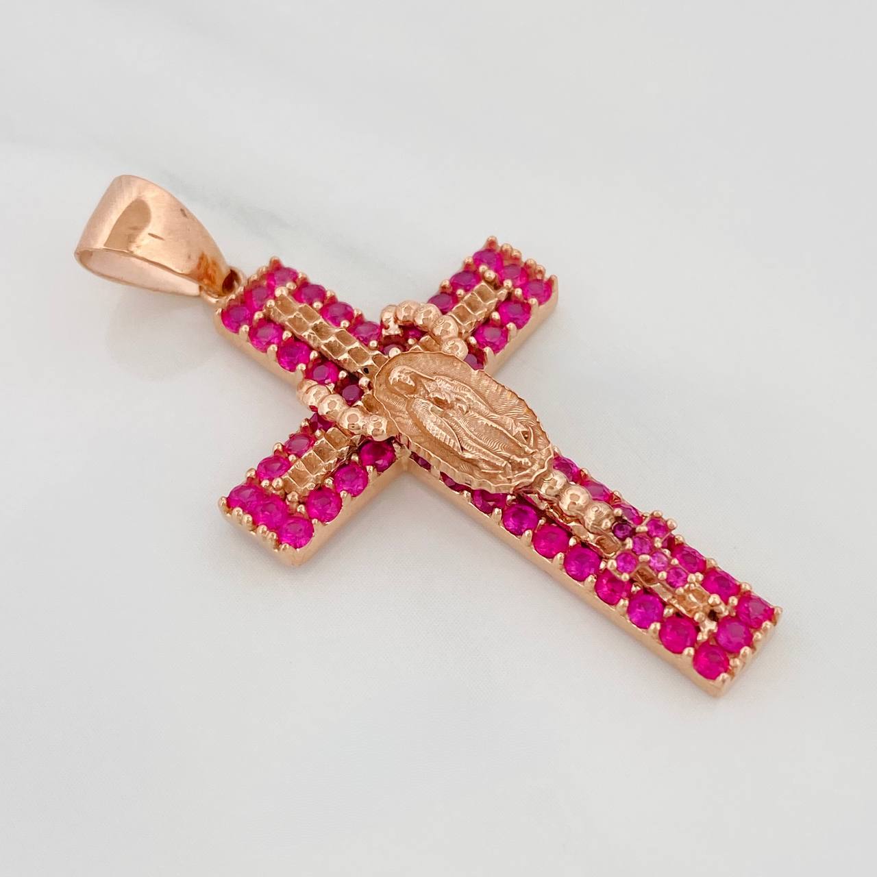 Dije Cruz Rosario Virgen Guadalupe 5.6gr / 4.4cm / Oro Rosa 18K