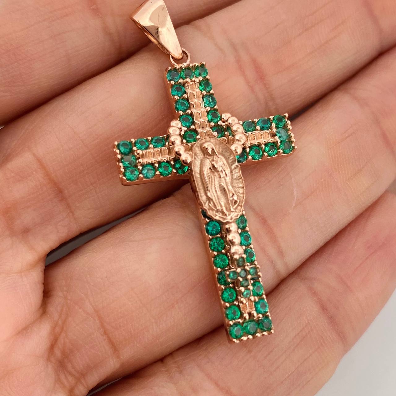 Dije Cruz Rosario Virgen Guadalupe 6.2gr / 4.4cm / Oro Rosa 18K