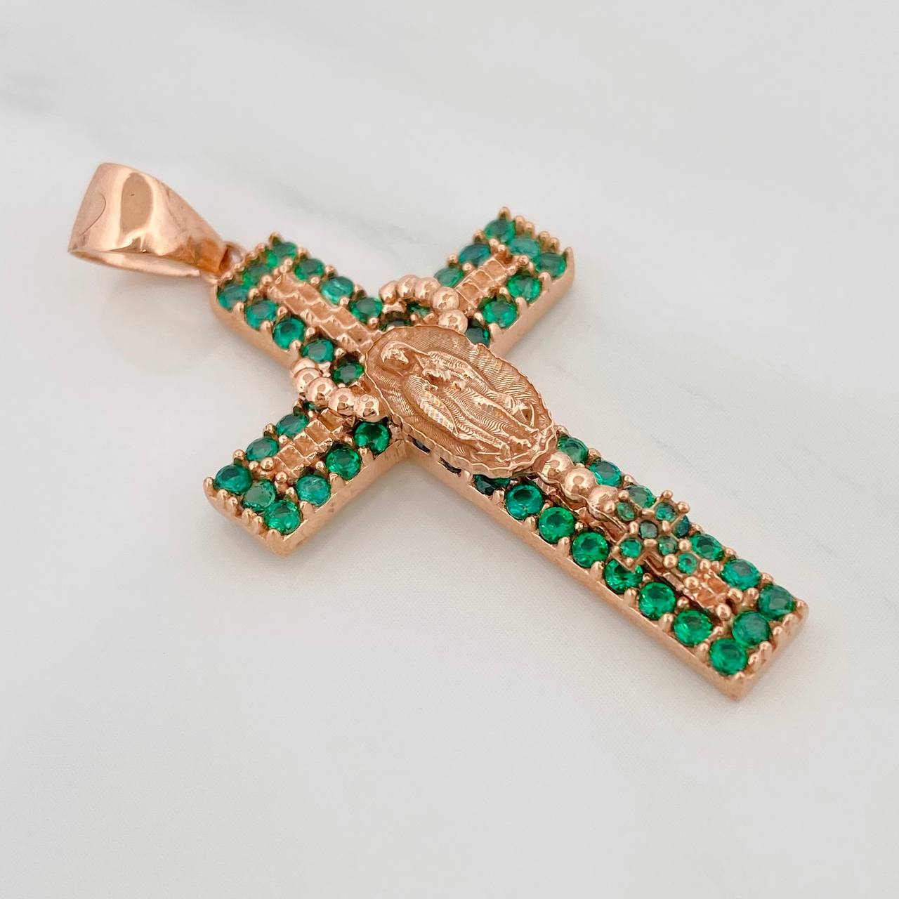 Dije Cruz Rosario Virgen Guadalupe 6.2gr / 4.4cm / Oro Rosa 18K