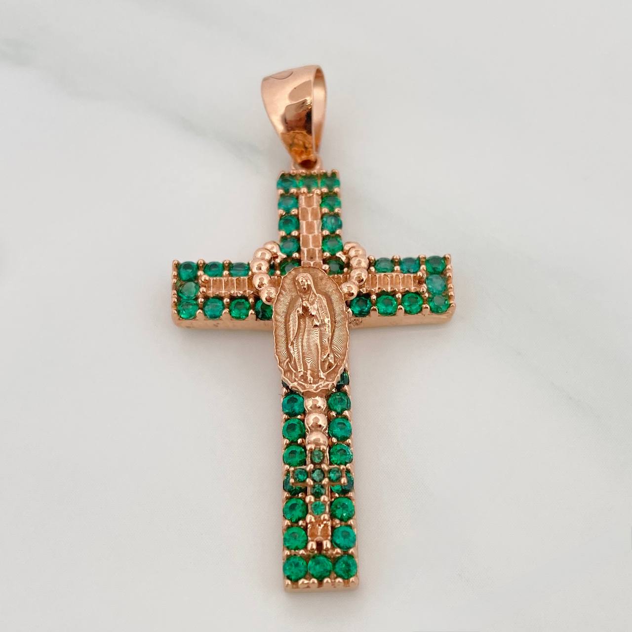 Dije Cruz Rosario Virgen Guadalupe 6.2gr / 4.4cm / Oro Rosa 18K