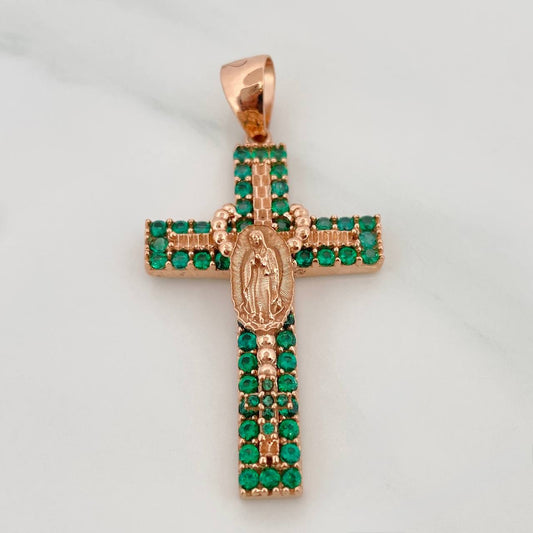 Dije Cruz Rosario Virgen Guadalupe 6.2gr / 4.4cm / Oro Rosa 18K
