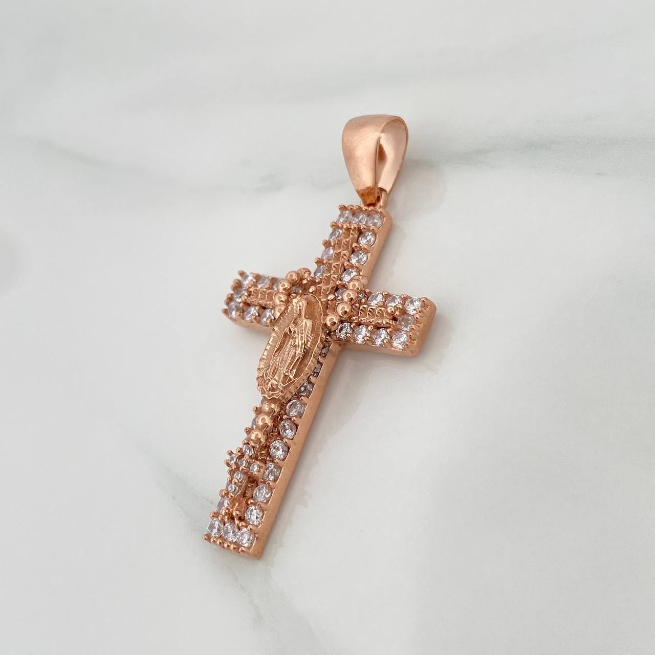 Dije Cruz Rosario Virgen Guadalupe 5.9gr / 4.2cm / Oro Rosa 18K