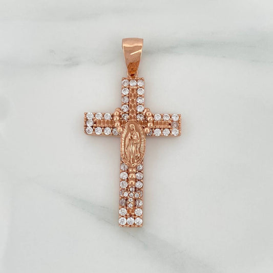 Dije Cruz Rosario Virgen Guadalupe 6gr / 4.5cm / Oro Rosa 18K %