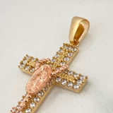 Dije Cruz Rosario Virgen Guadalupe 6.1gr / 4.5cm / Dos Oros Amarillo Rosa 18K