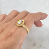 Anillo Solitario Halo Circulo 3.7gr / T9 / Circones Blancos Oro Amarillo