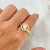 Anillo Solitario Halo Circulo 3.7gr / T9 / Circones Blancos Oro Amarillo