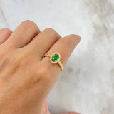 Anillo Solitario Halo Ovalado 2.65gr / T8 1/2 / Circones Blancos Verde Oro Amarillo
