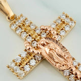 Dije Cruz Rosario Virgen Guadalupe 5.8gr / 4.5cm / Dos Oros Amarillo Rosa 18K %