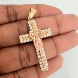 Dije Cruz Rosario Virgen Guadalupe 6.1gr / 4.5cm / Dos Oros Amarillo Rosa 18K