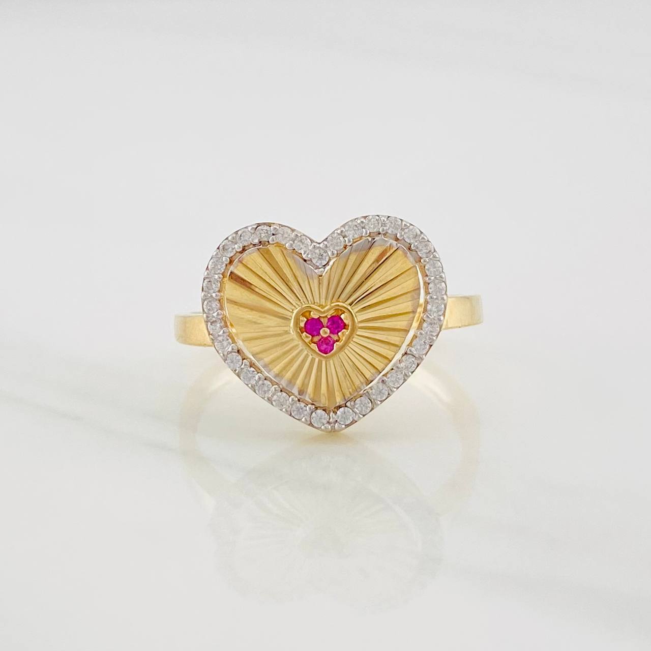 Anillo Corazón Diamantado 2.8g / T7 Dos Oros Amarillo Blanco 18K