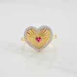 Anillo Corazón Diamantado 2.8g / T7 Dos Oros Amarillo Blanco 18K