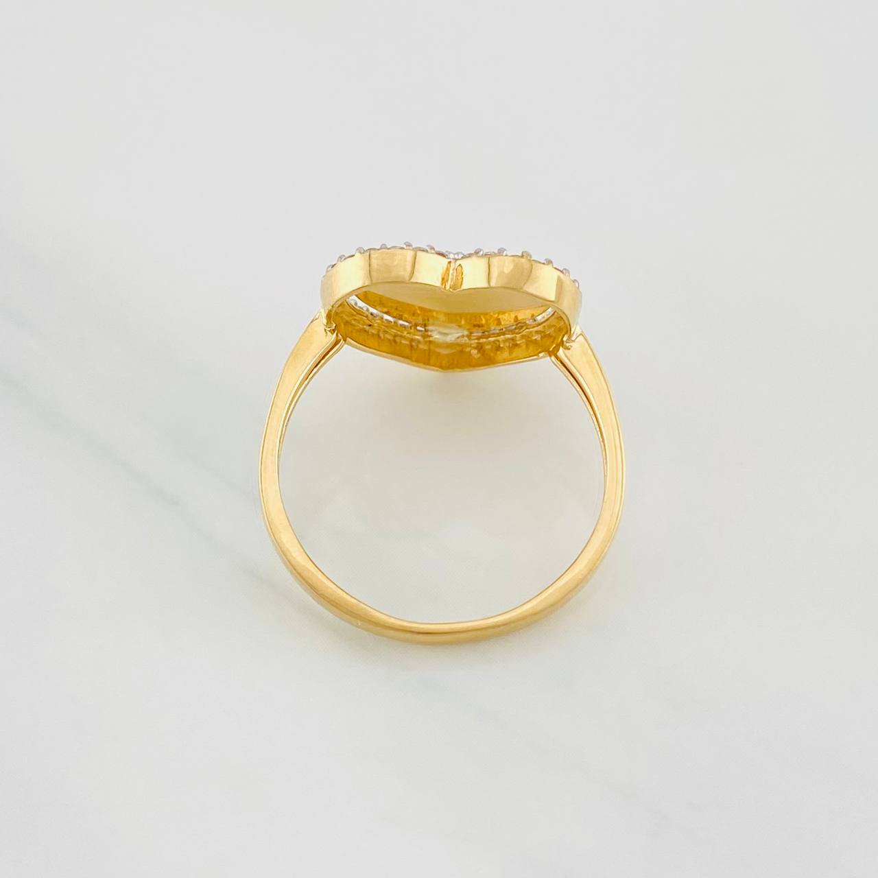 Anillo Corazón Diamantado 2.8g / T7 Dos Oros Amarillo Blanco 18K