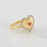 Anillo Corazón Diamantado 2.8g / T7 Dos Oros Amarillo Blanco 18K