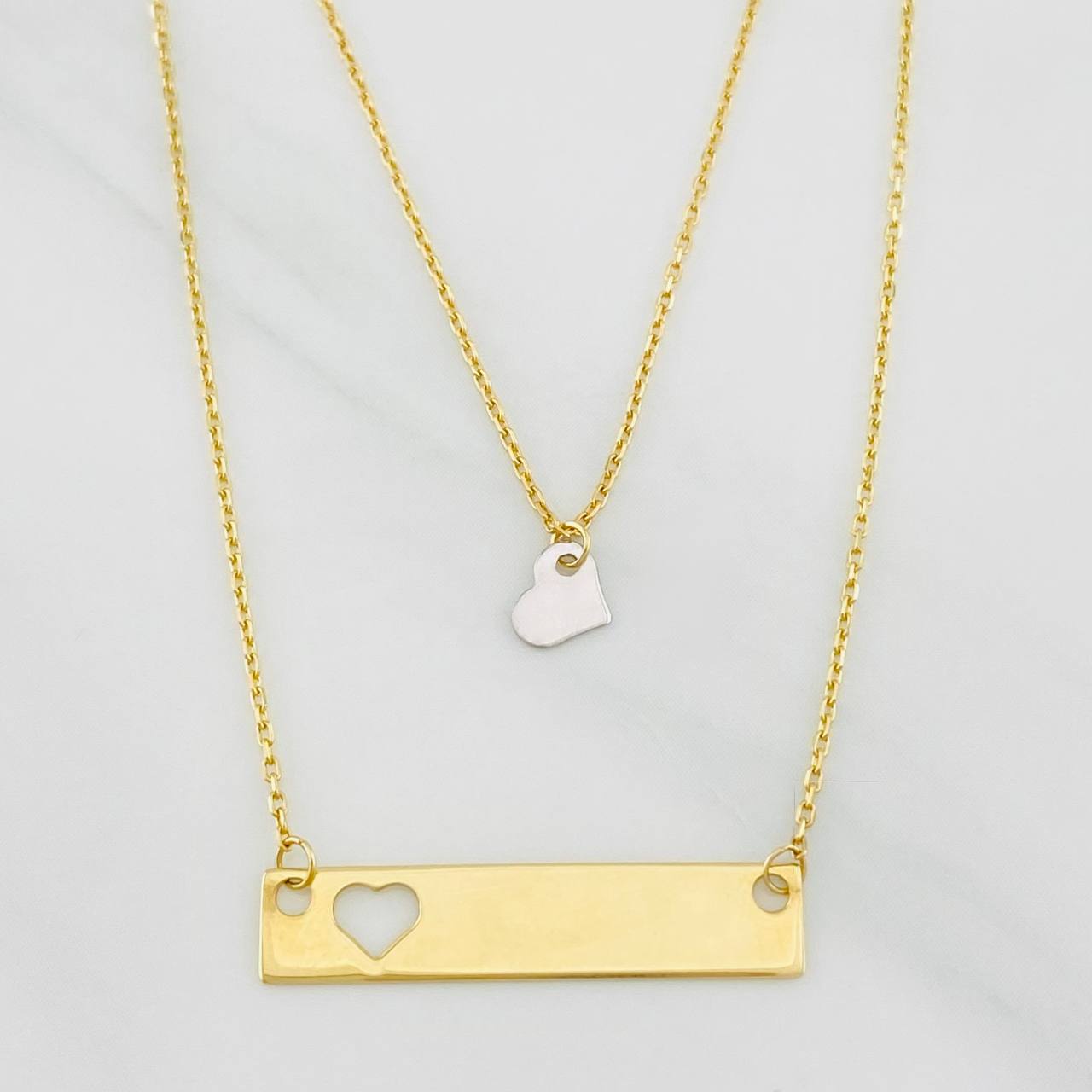 Cadena Aro Seguido Placa Corazón 2.4g / 45cm / 0.86mm Dos Oros Amarillo Blanco 18K