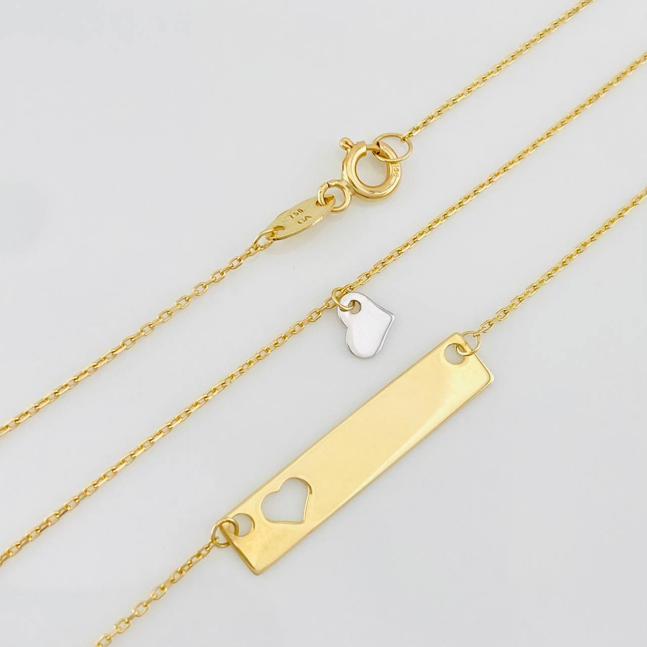 Cadena Aro Seguido Placa Corazón 2.4g / 45cm / 0.86mm Dos Oros Amarillo Blanco 18K