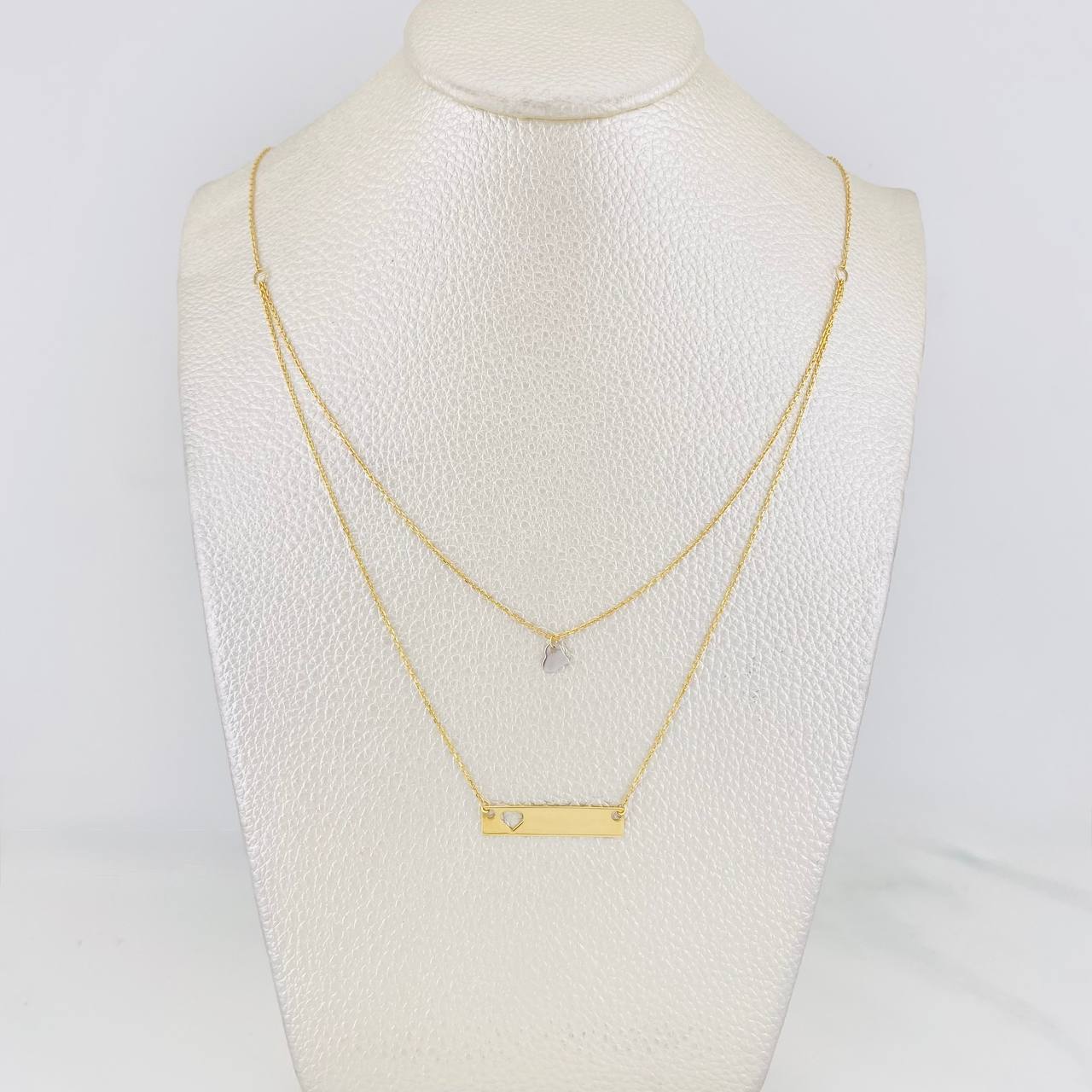 Cadena Aro Seguido Placa Corazón 2.4g / 45cm / 0.86mm Dos Oros Amarillo Blanco 18K