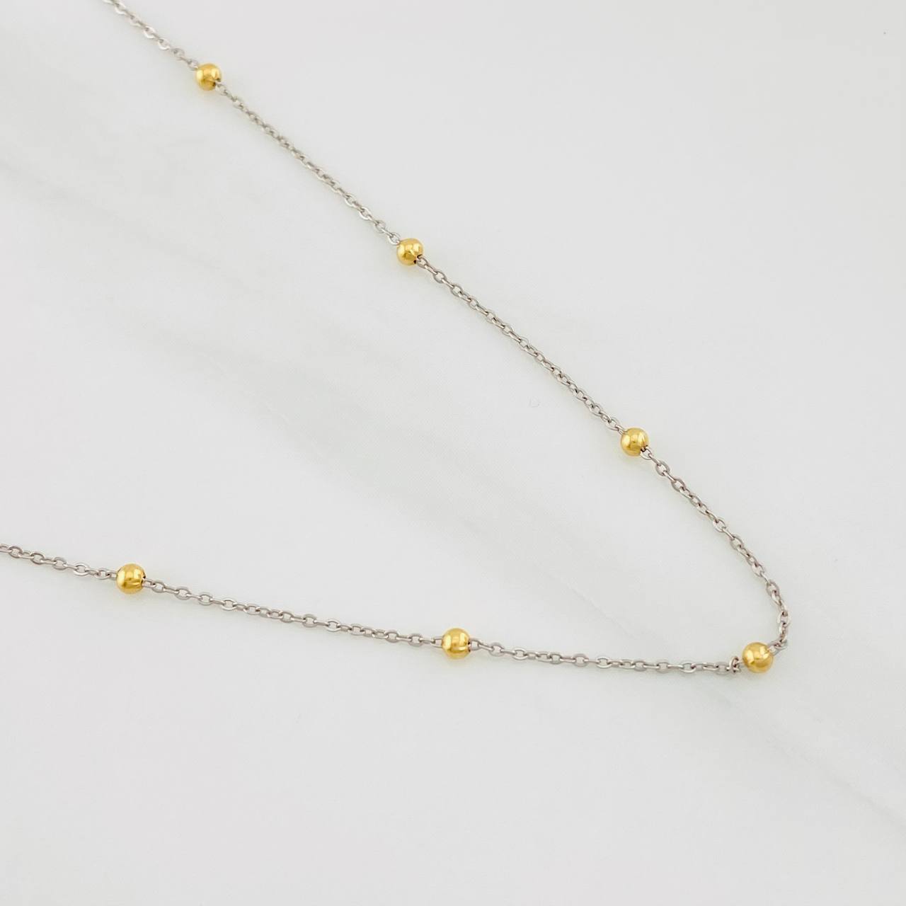 Cadena Aro Seguido Bolas 1.2g / 45cm / 0.79mm Dos Oros Amarillo Blanco 18K