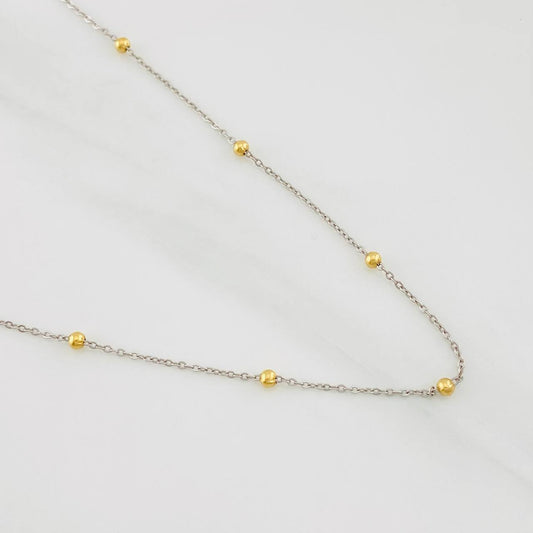 Cadena Aro Seguido Bolas 1.2g / 45cm / 0.79mm Dos Oros Amarillo Blanco 18K
