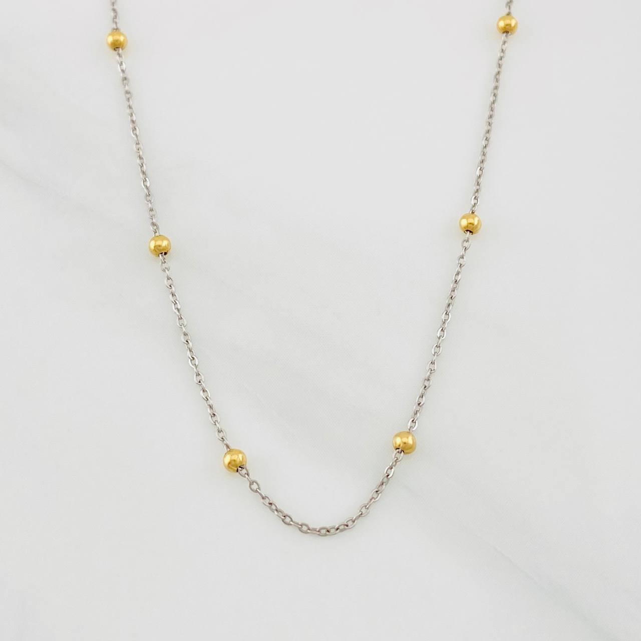 Cadena Aro Seguido Bolas 1.2g / 45cm / 0.79mm Dos Oros Amarillo Blanco 18K