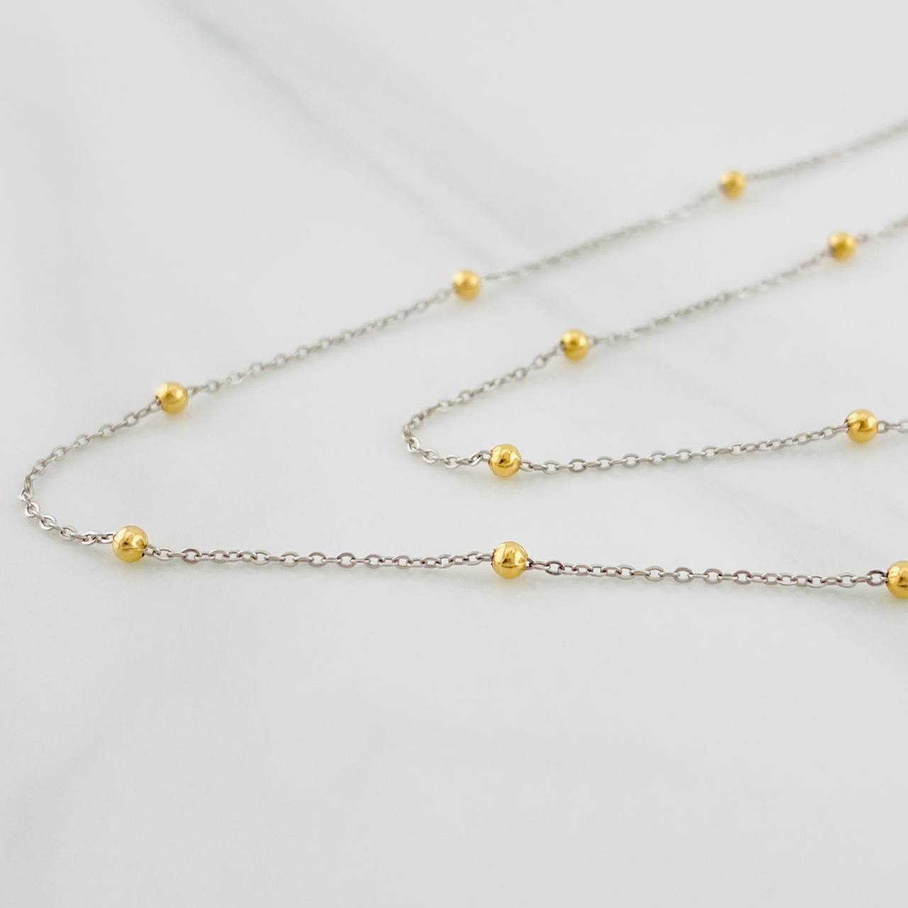 Cadena Aro Seguido Bolas 1.2g / 45cm / 0.79mm Dos Oros Amarillo Blanco 18K