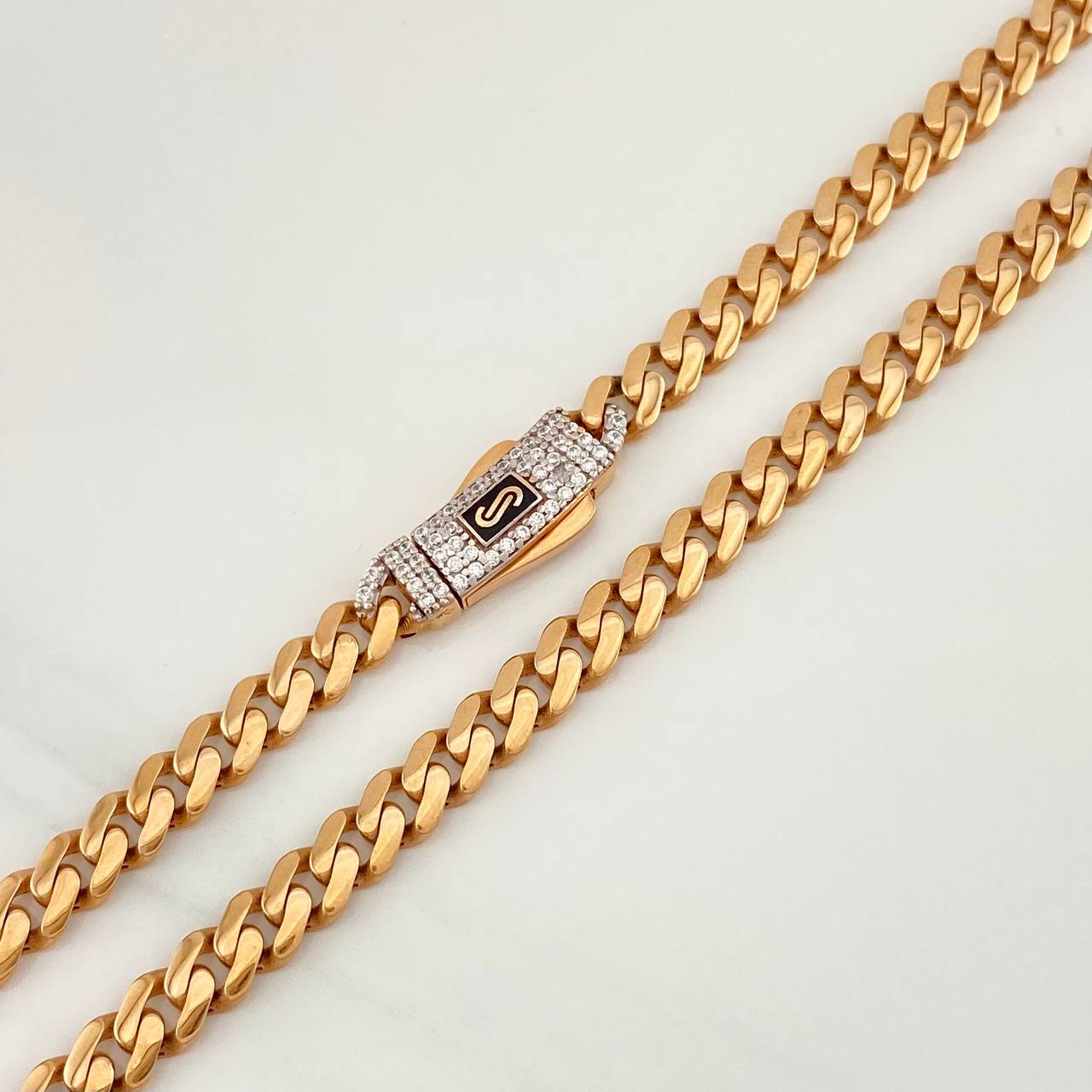 Cadena Cubana Infinito 19.5g / 60cm / 4.94mm Dos Oros Blanco Rosa 18K