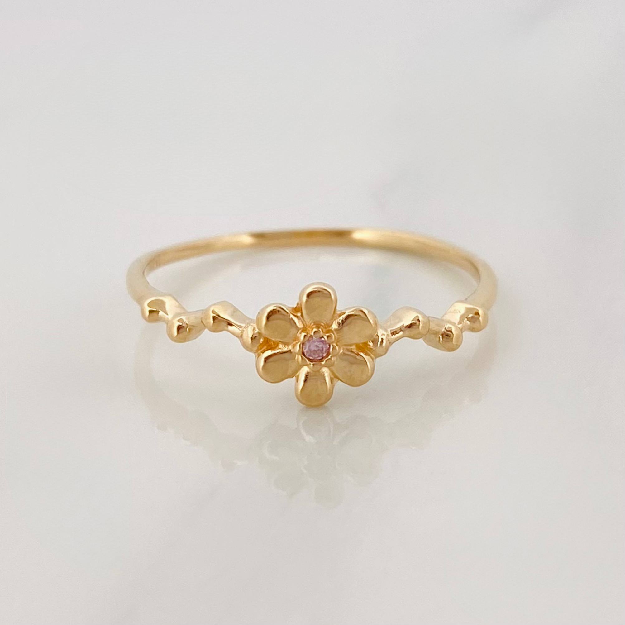 Anillo Flores 1.3 g / T7 1/4 Oro Amarillo 18K
