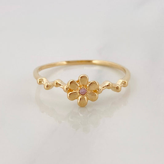Anillo Flores 1.3 g / T7 1/4 Oro Amarillo 18K