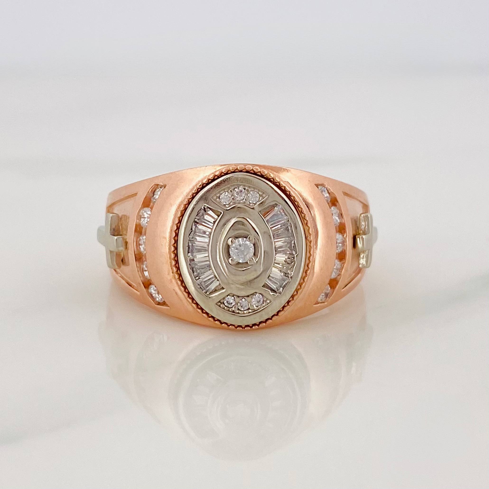 Anillo Sello Ovalado 8.9 g / T10 1/4 Dos Oros Blanco Rosa 18K
