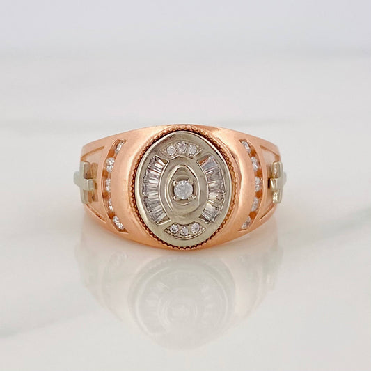 Anillo Sello Ovalado 8.9 g / T10 1/4 Dos Oros Blanco Rosa 18K