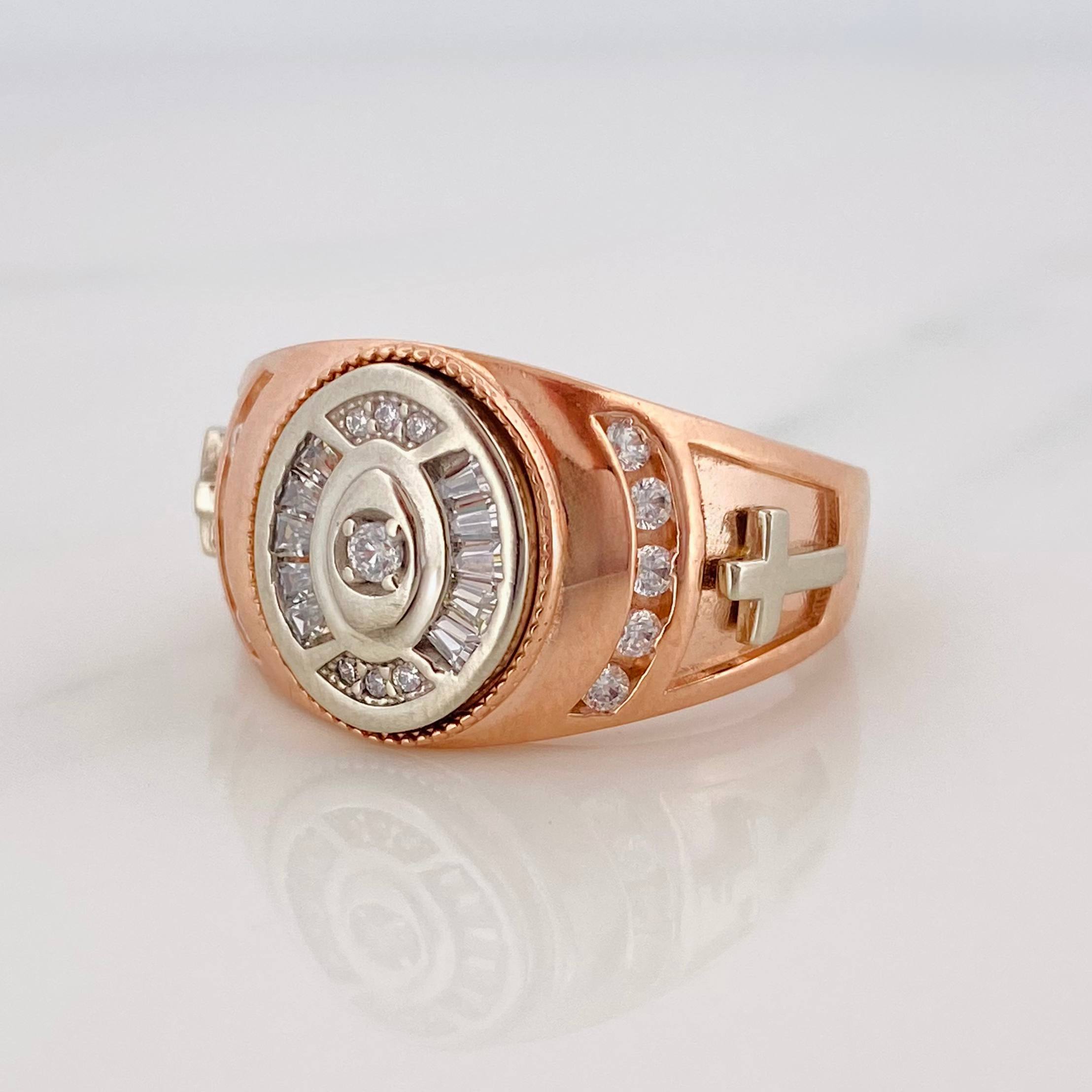 Anillo Sello Ovalado 8.9 g / T10 1/4 Dos Oros Blanco Rosa 18K