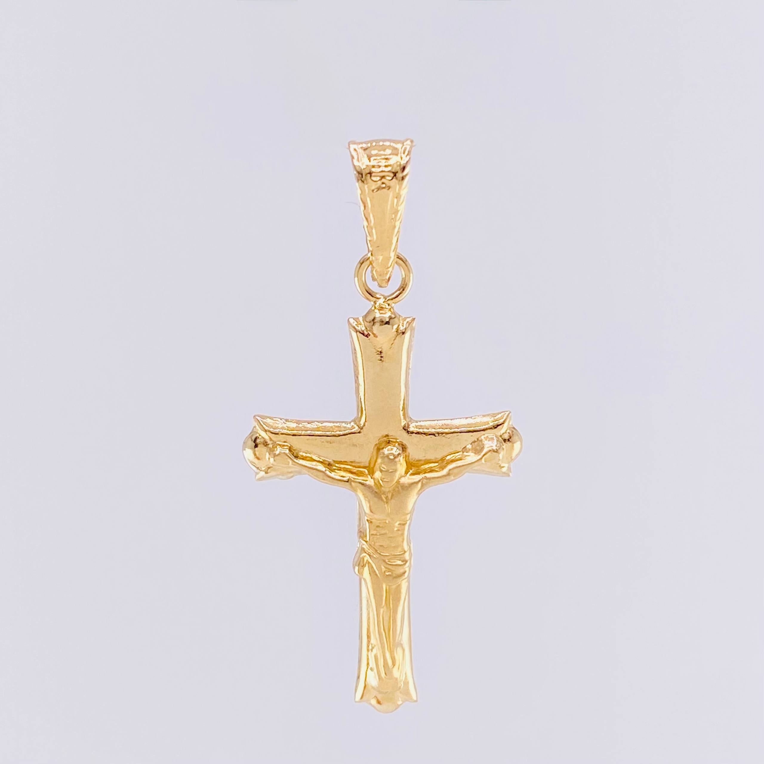 Dije Cruz Cristo Cuatro Destellos Mate 1.25g / 3.4cm Oro Amarillo 18K