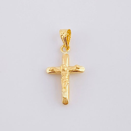 Dije Cruz Cristo Puntas Planas Mate 0.5g / 2.2cm Oro Amarillo 18K