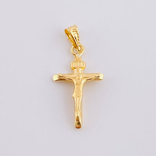 Dije Cruz Cristo Puntas Planas Mate 0.55g / 2.4cm Oro Amarillo 18K