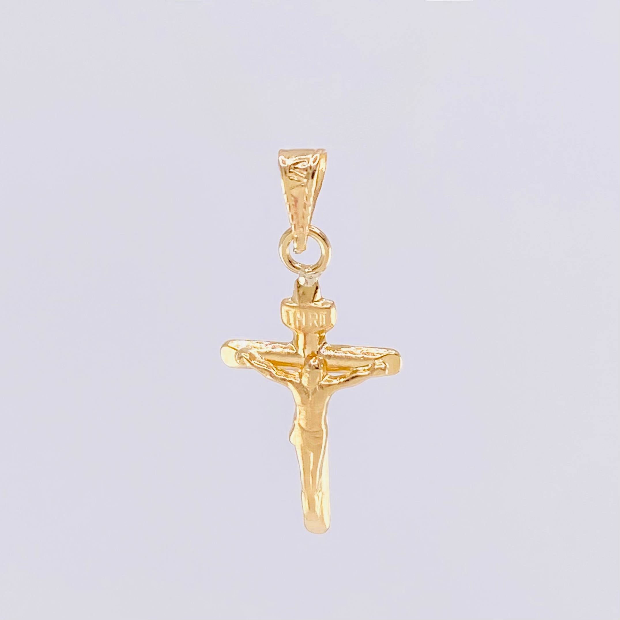 Dije Cruz Cristo Puntas Planas Mate 0.55g / 2.4cm Oro Amarillo 18K