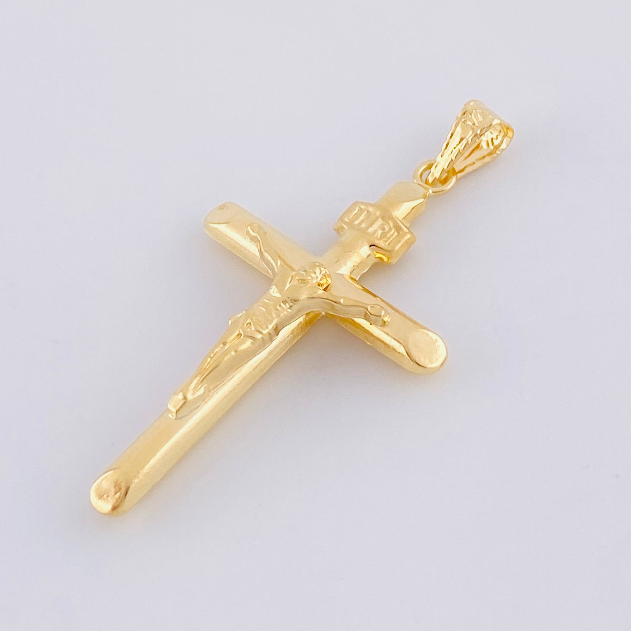 Dije Cruz Cristo Puntas Planas Mate 1.95g / 4.3cm Oro Amarillo 18K