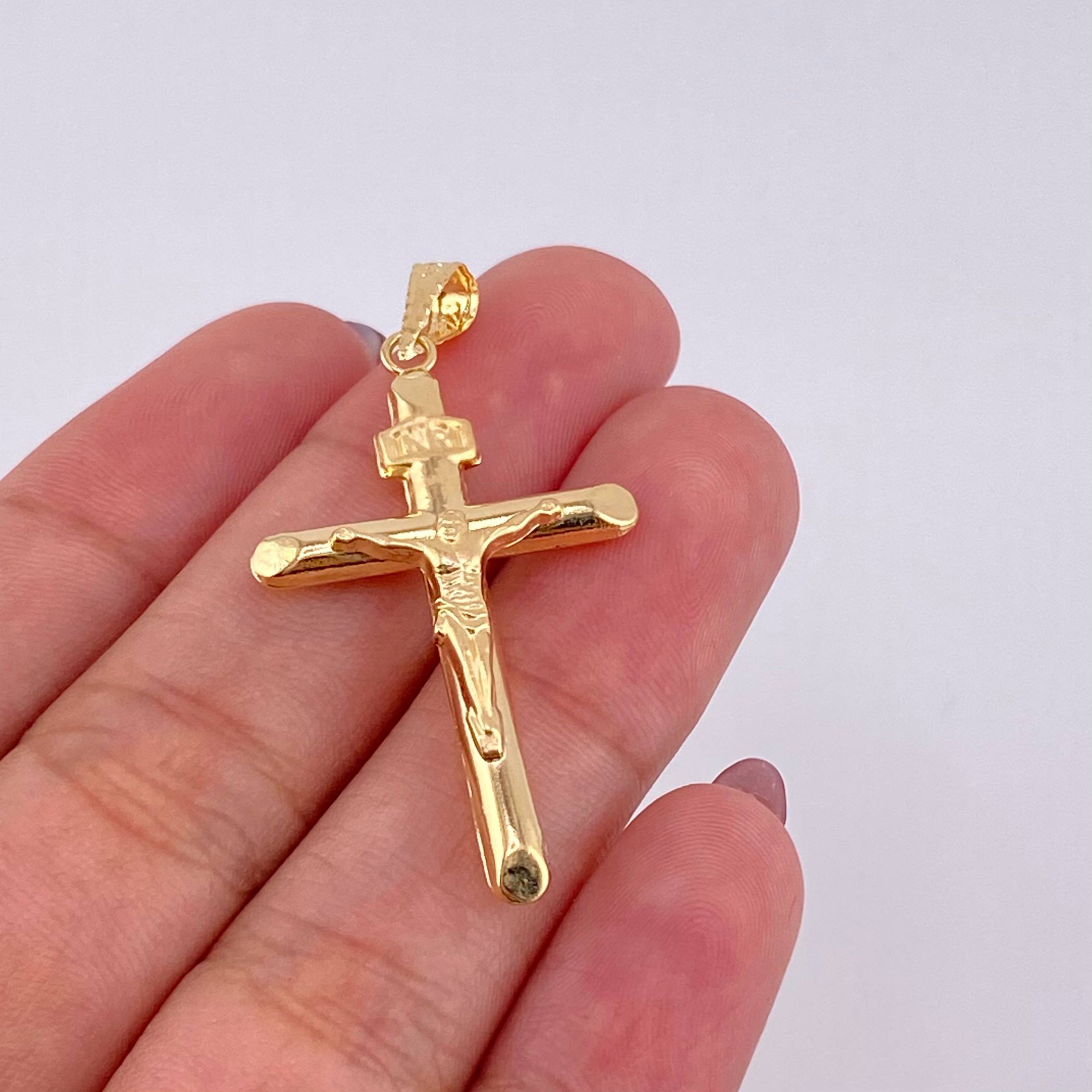 Dije Cruz Cristo Puntas Planas Mate 1.95g / 4.3cm Oro Amarillo 18K