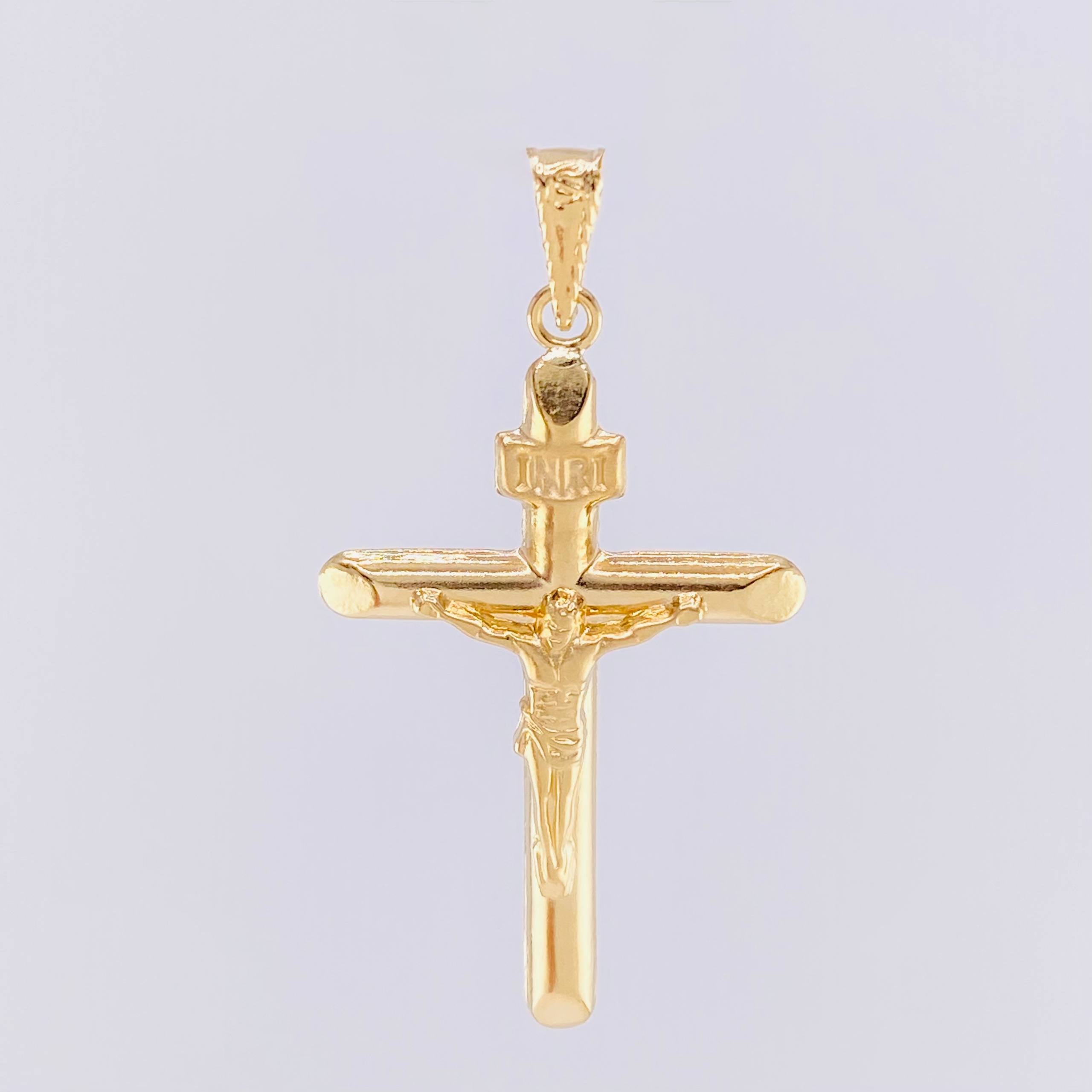 Dije Cruz Cristo Puntas Planas Mate 1.95g / 4.3cm Oro Amarillo 18K