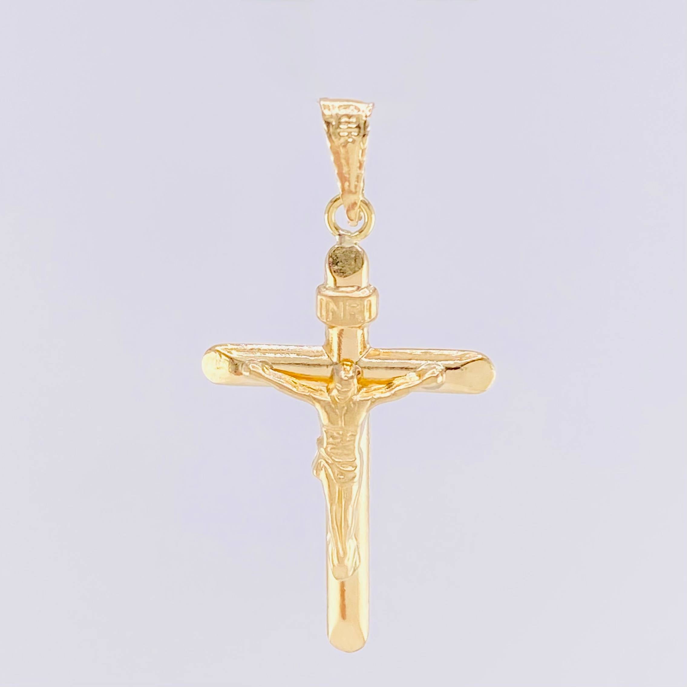 Dije Cruz Cristo Puntas Planas Mate 1.55g / 3.9cm Oro Amarillo 18K