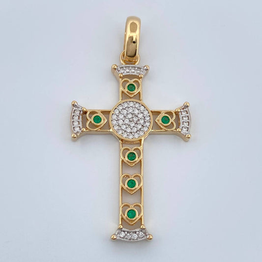 Dije Cruz Halo Corazones 5.15gr / 4.5cm / Dos Oros Amarillo Blanco 18K %