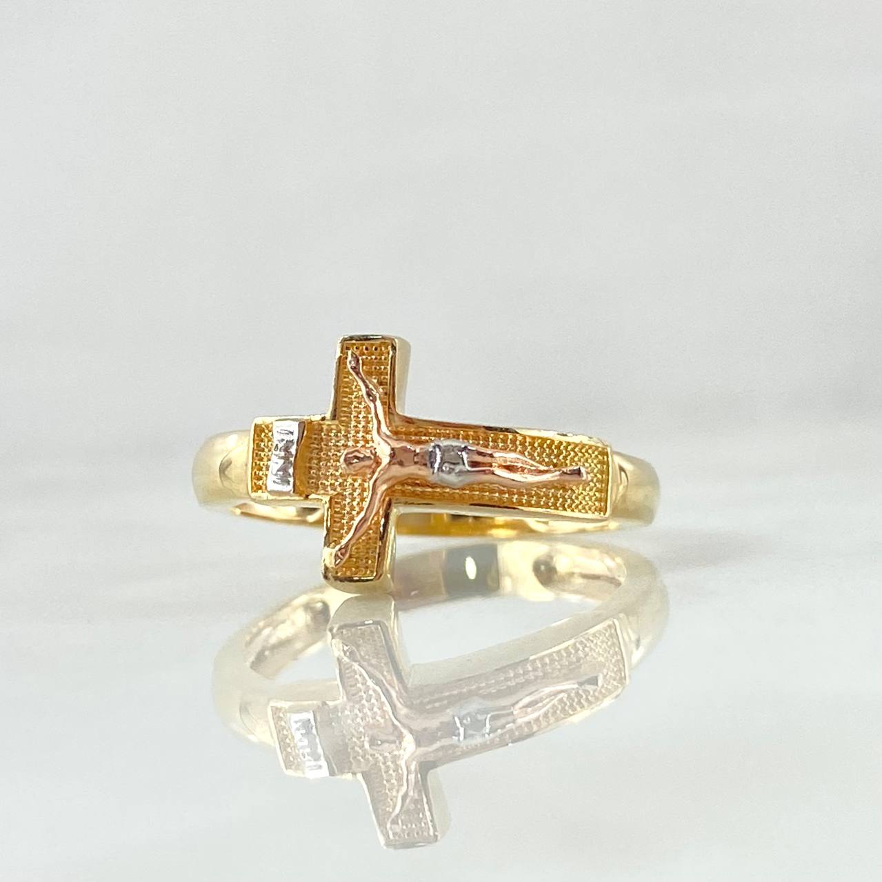 Anillo Crúz Cristo Punteado 4.6gr / T9 3/4 / Oro 18K *