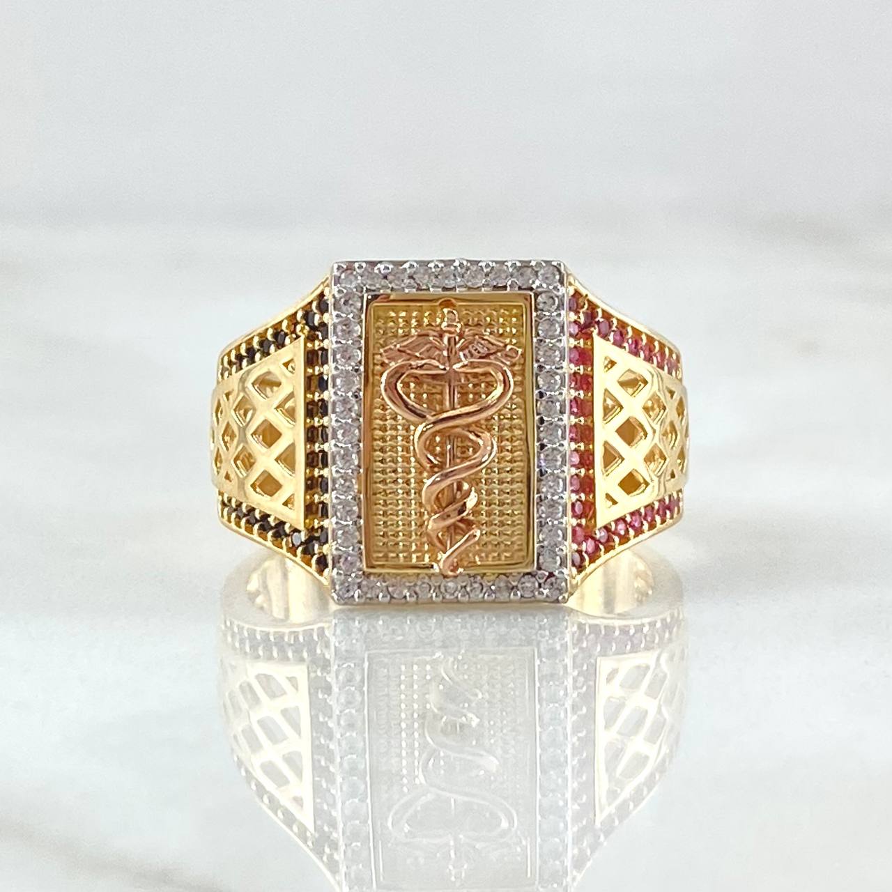 Anillo Caduceo de Serpientes 8.4gr / T10 1/2 / Oro 18K *
