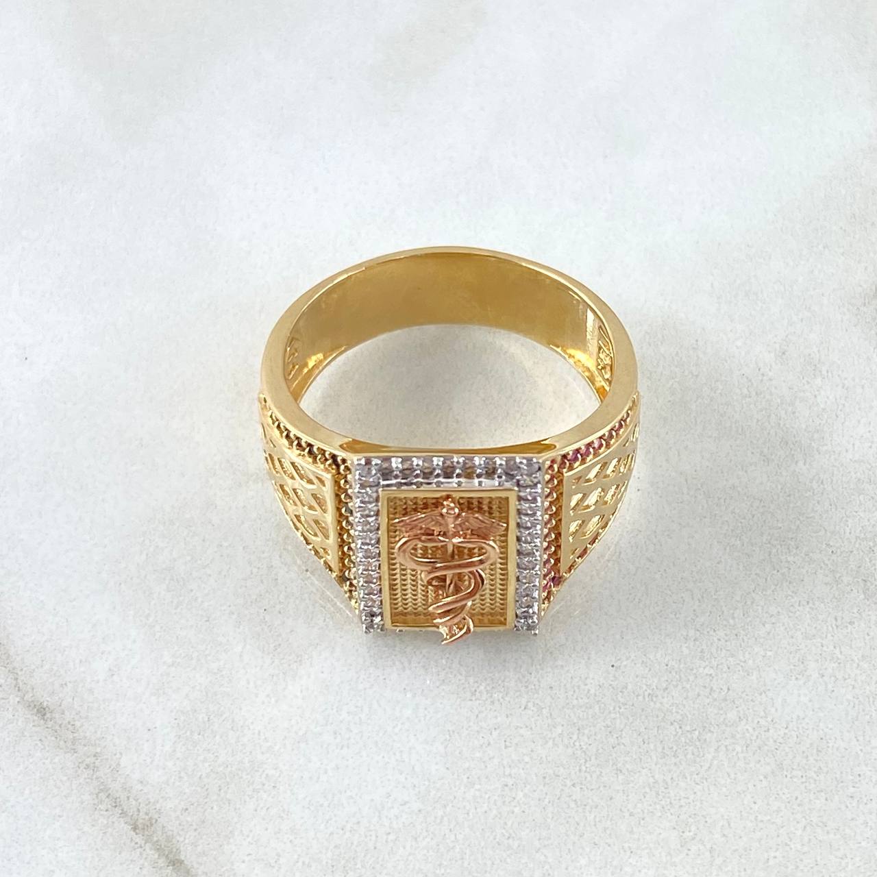 Anillo Caduceo de Serpientes 8.4gr / T10 1/2 / Oro 18K *