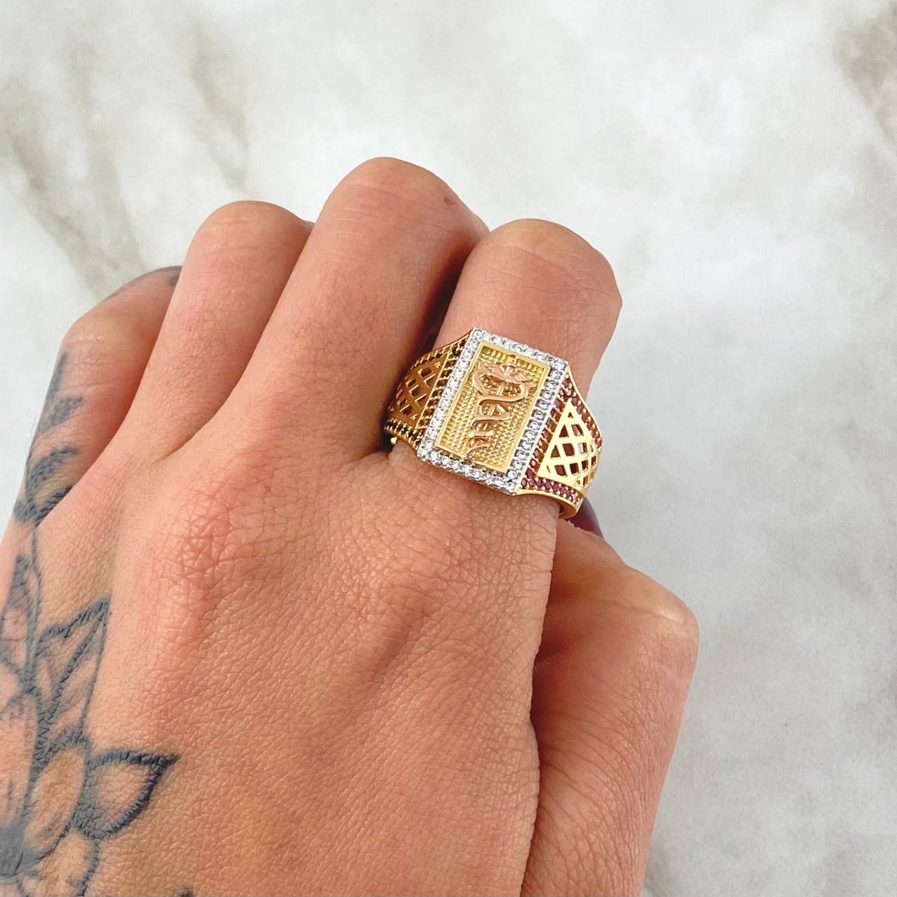 Anillo Caduceo de Serpientes 8.4gr / T10 1/2 / Oro 18K *