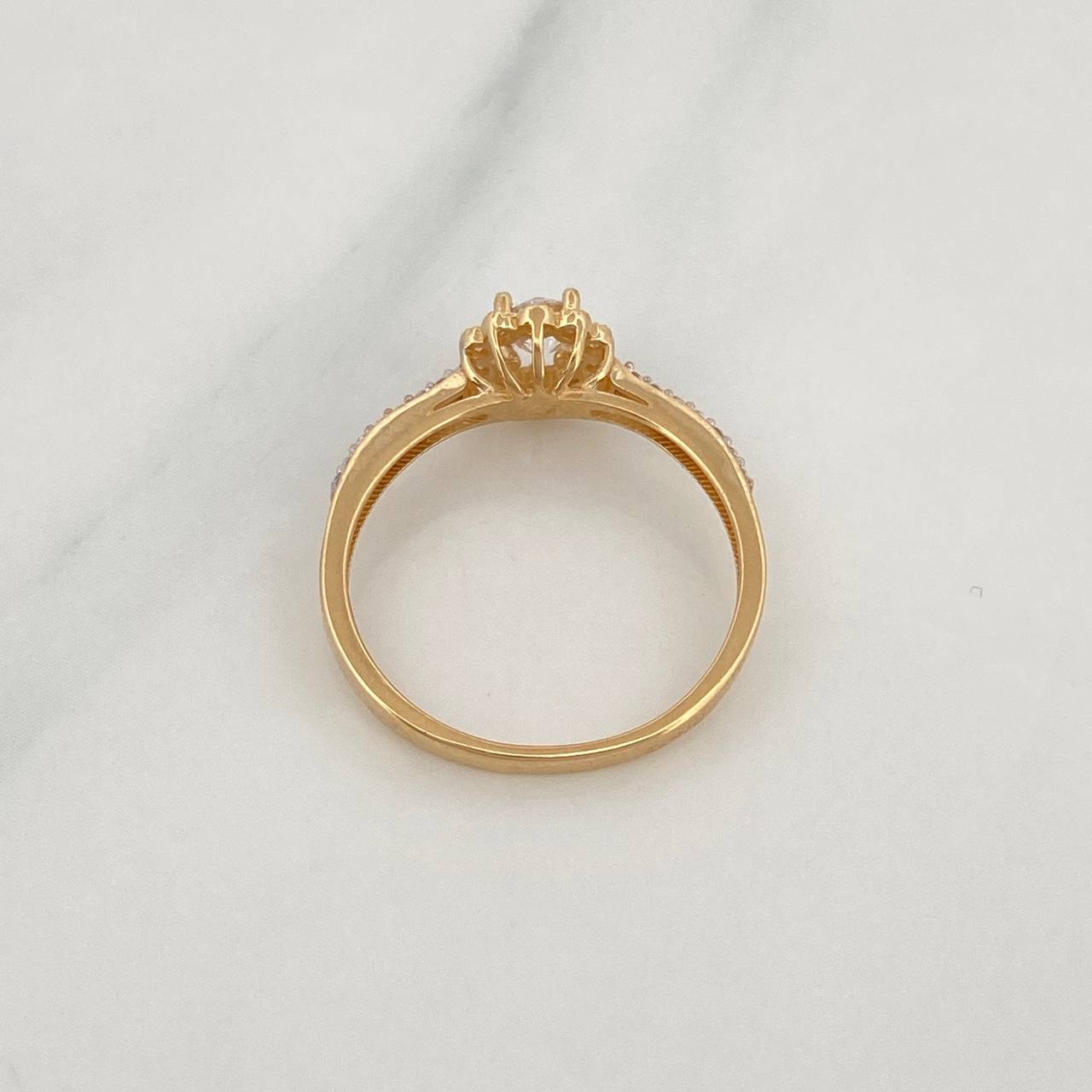 Anillo Flor 1.95g / T7 Dos Oros Amarillo Blanco 18K