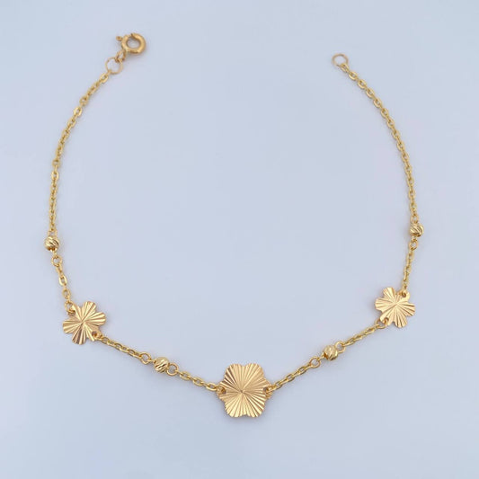 Pulso Flores Diamantadas 1.85gr / 19.2cm / 3mm Oro Amarillo 18K %