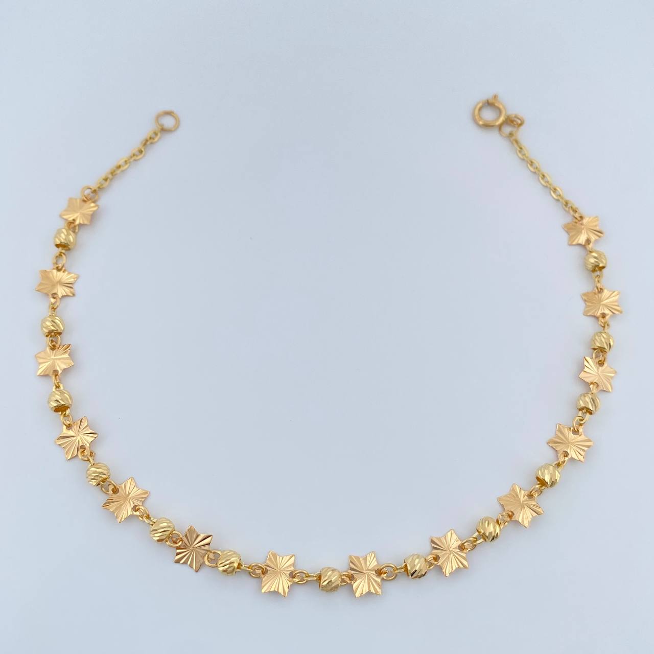 Pulso Estrellas Diamantadas 2.4gr / 19cm / 3mm Oro Amarillo 18K %